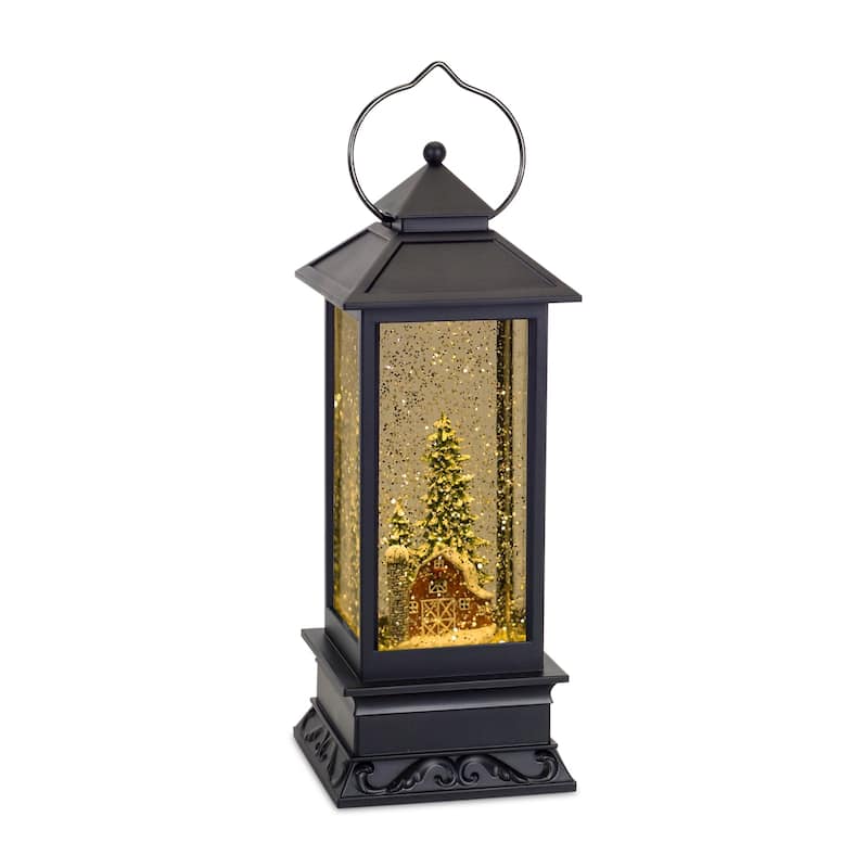 10.5" Pre-Lit Matte Barn Lantern Christmas Snow Globe