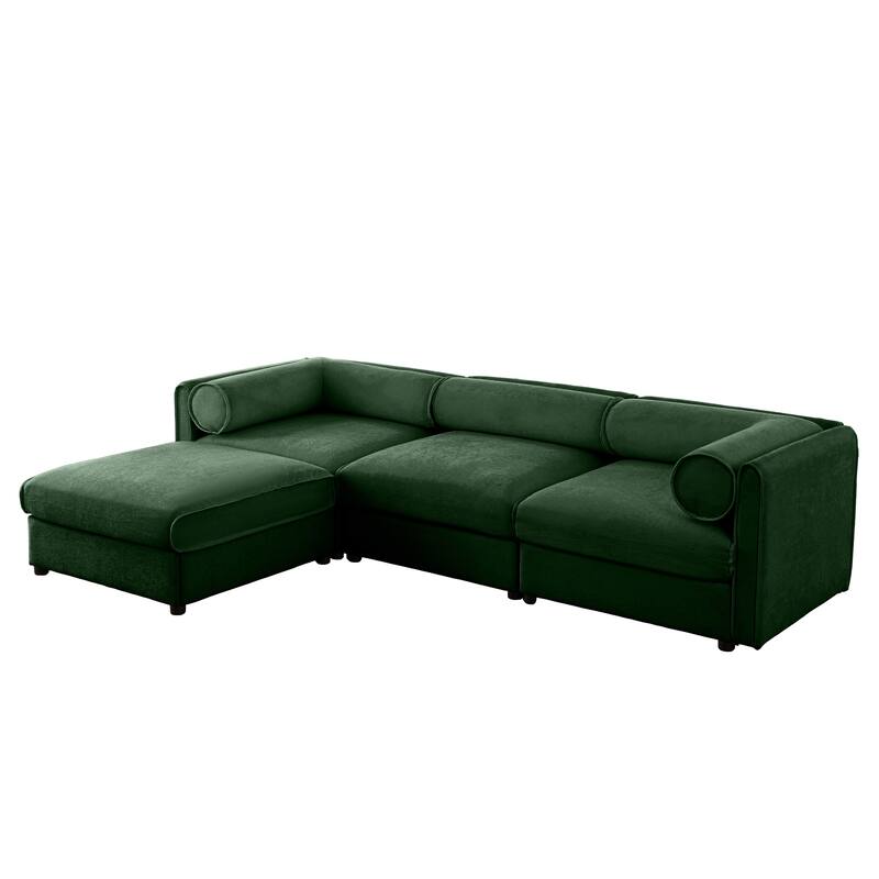 Modern 4-Piece L-Shaped Modular Sofa with Storage & 1 Storage Ottoman