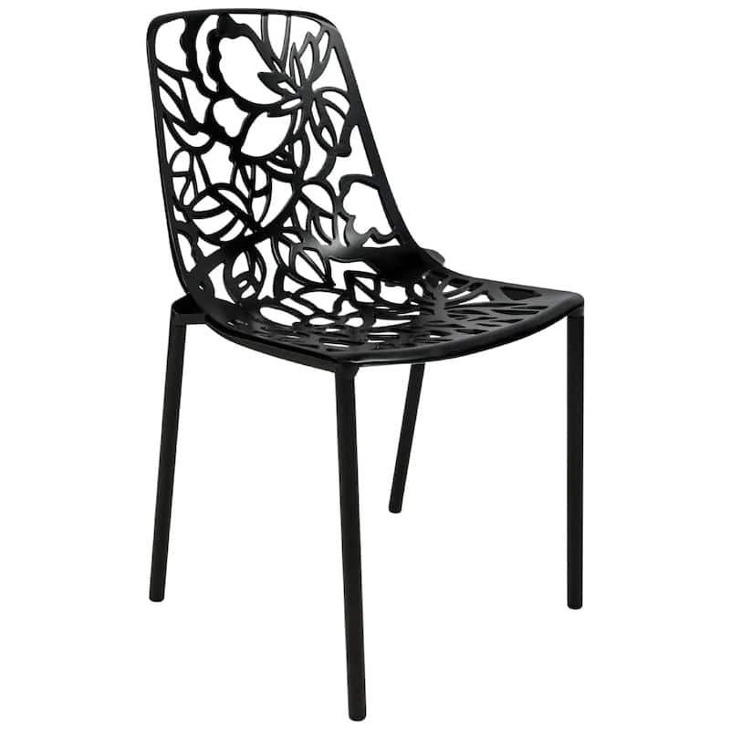 Devon Aluminum Floral Cutout Stackable Dining Chair for Dining Room, Patio, or Garden - Black