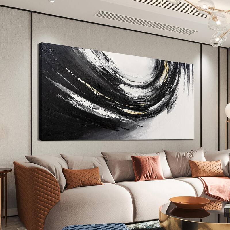 Abstract Art Work Black and Gold Wall Art - 20 x 40
