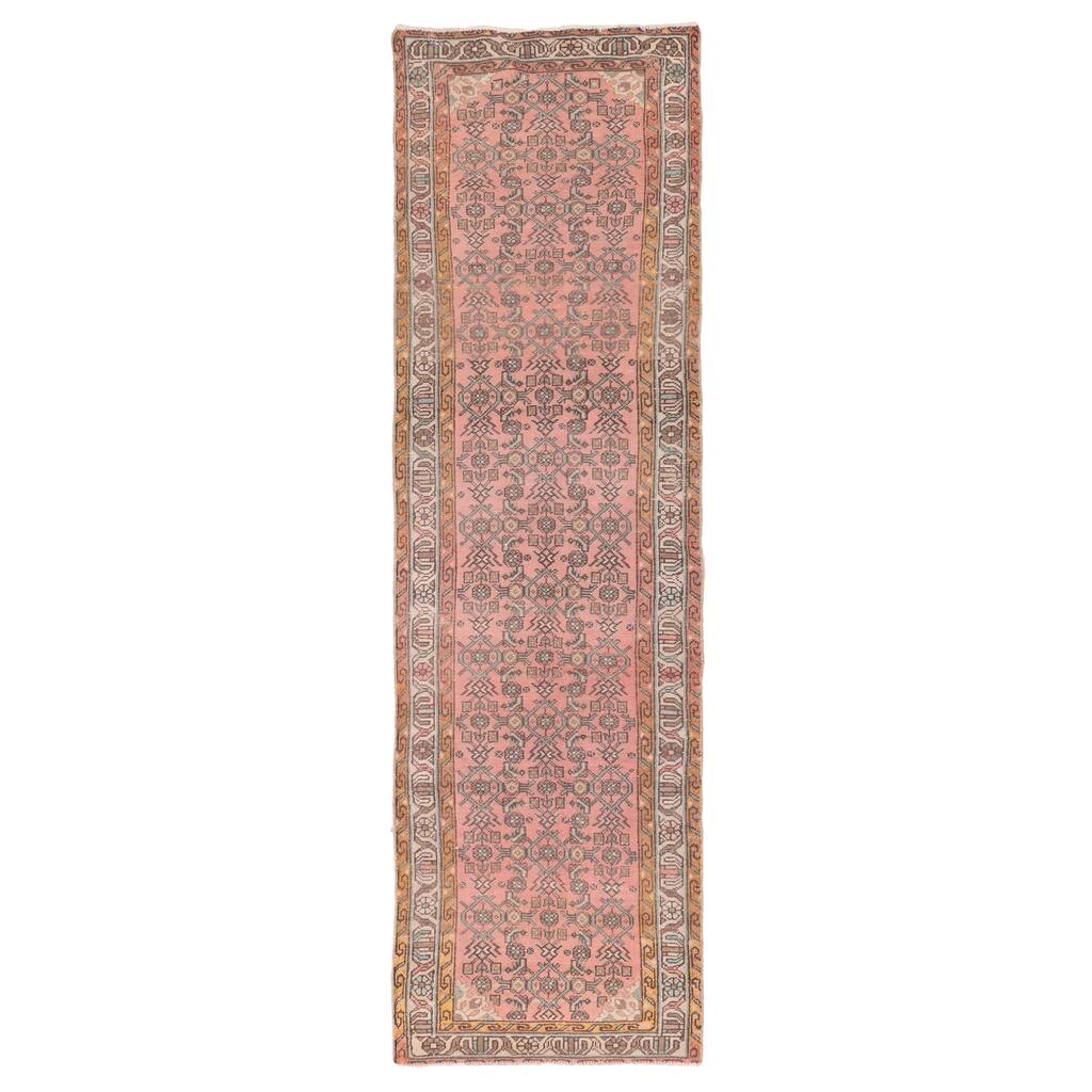 ECARPETGALLERY Hand-knotted Antalya Vintage Coral Wool Rug - 2'7 x 9'2