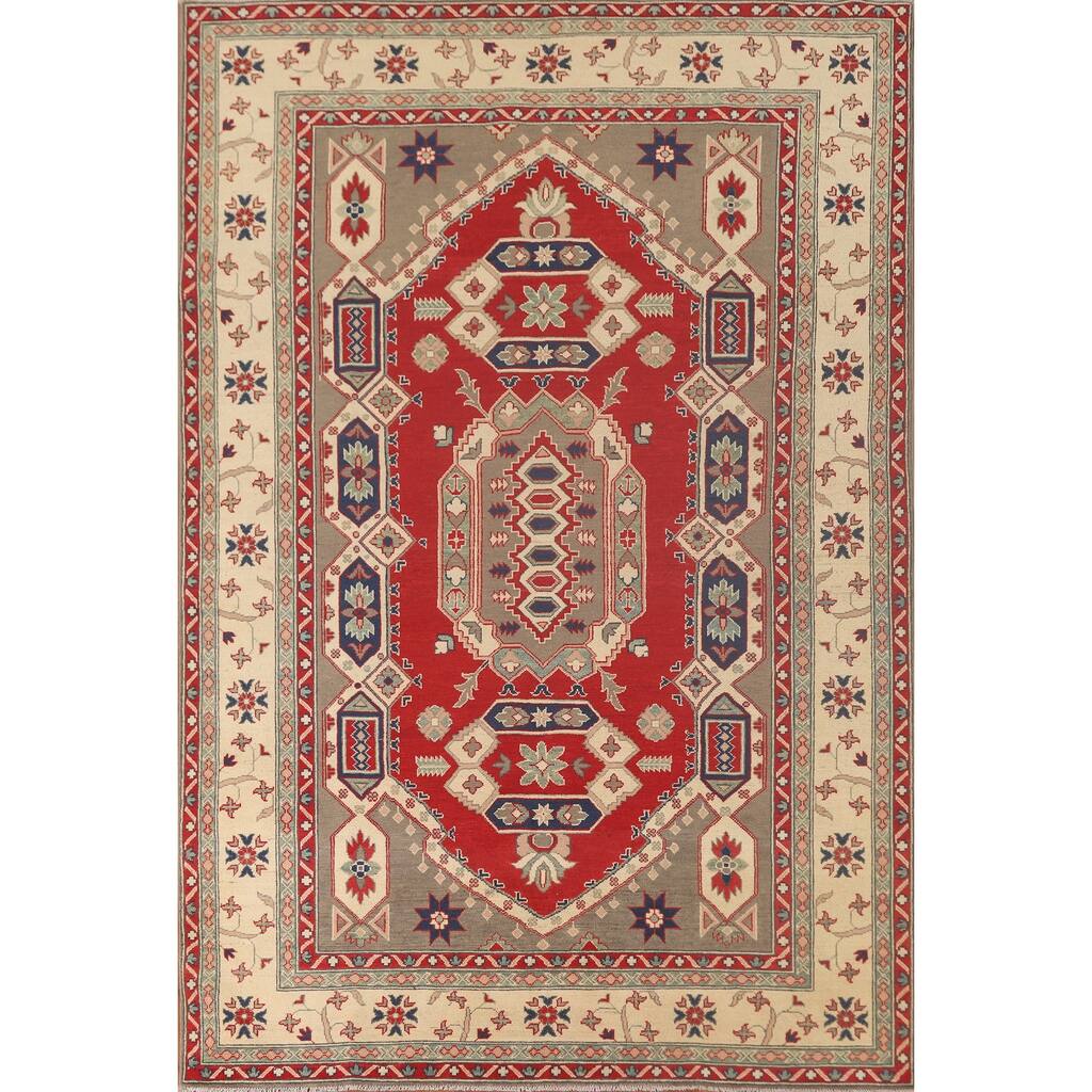 Red Kazak Oriental Area Rug Handmade Wool Carpet - 6'7" x 9'10"