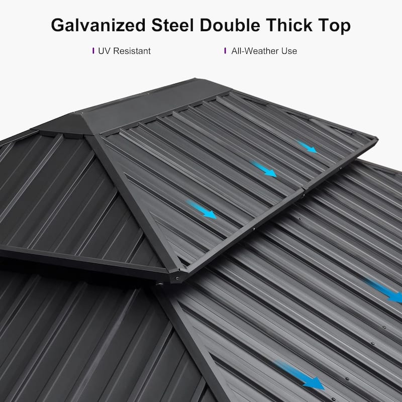 PURPLE LEAF Double Top Outdoor Wood Grain Sunroom All-Weather Screen House Patio Hardtop Gazebo