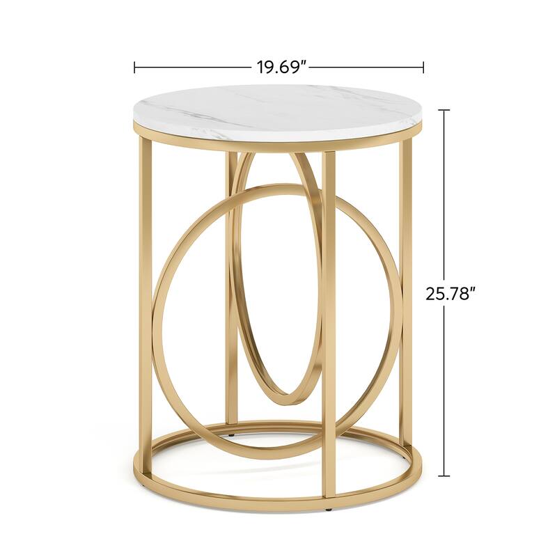 20"Round End Table for Living Room, Modern Marble Side Table with Gold Metal Frame, 26-Inch Tall Narrow Nightstand