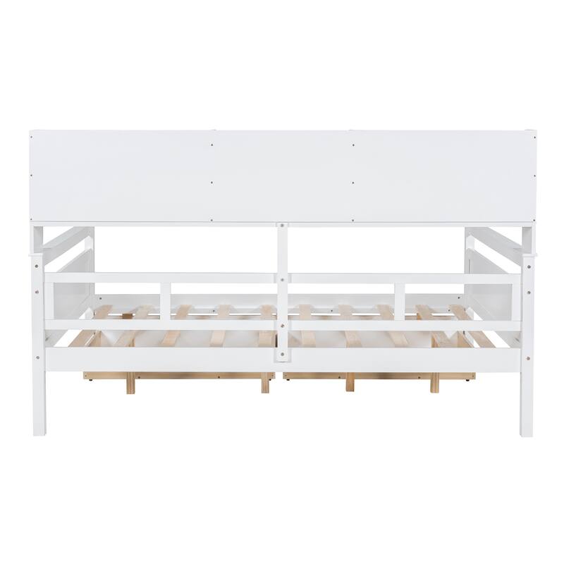 Full size Daybed, Wood Slat Support, with Bedside Shelf and Two Drawers