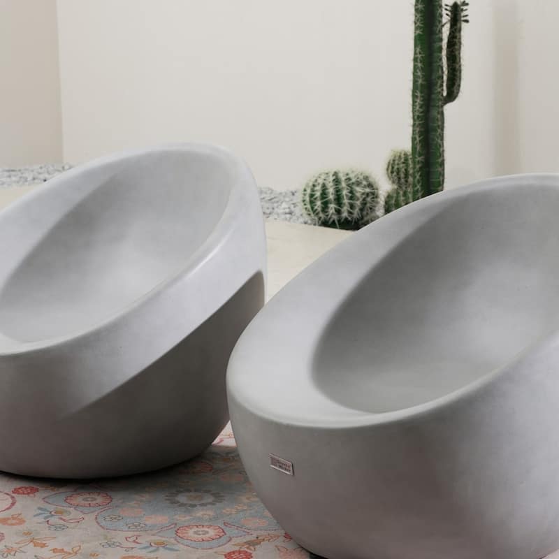 Modern Outdoor Terrafab Composite High-grade Cement Finish Stool Sofa Set (Set of 2)