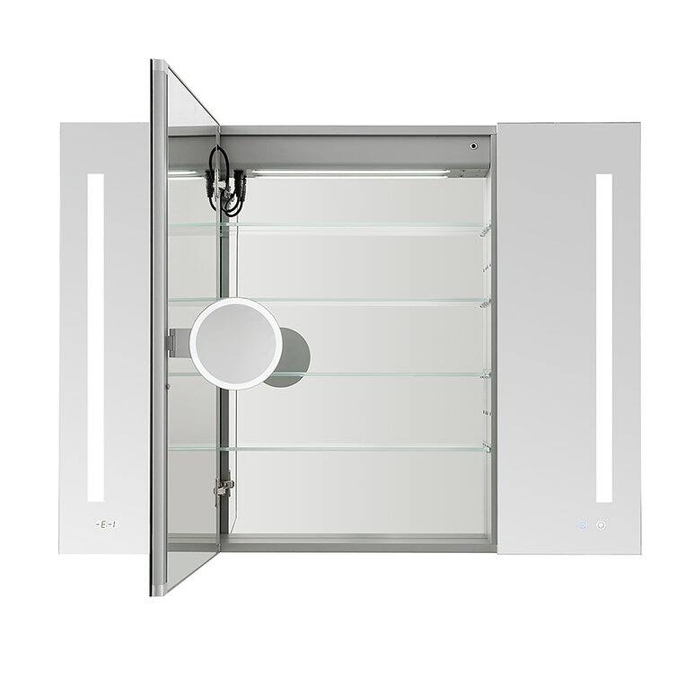 AQUADOM Signature Royale LED Medicine Cabinet Defogger, 3X Vertically Adjustable Magnifying Mirror, Clock, Electrical Outlets