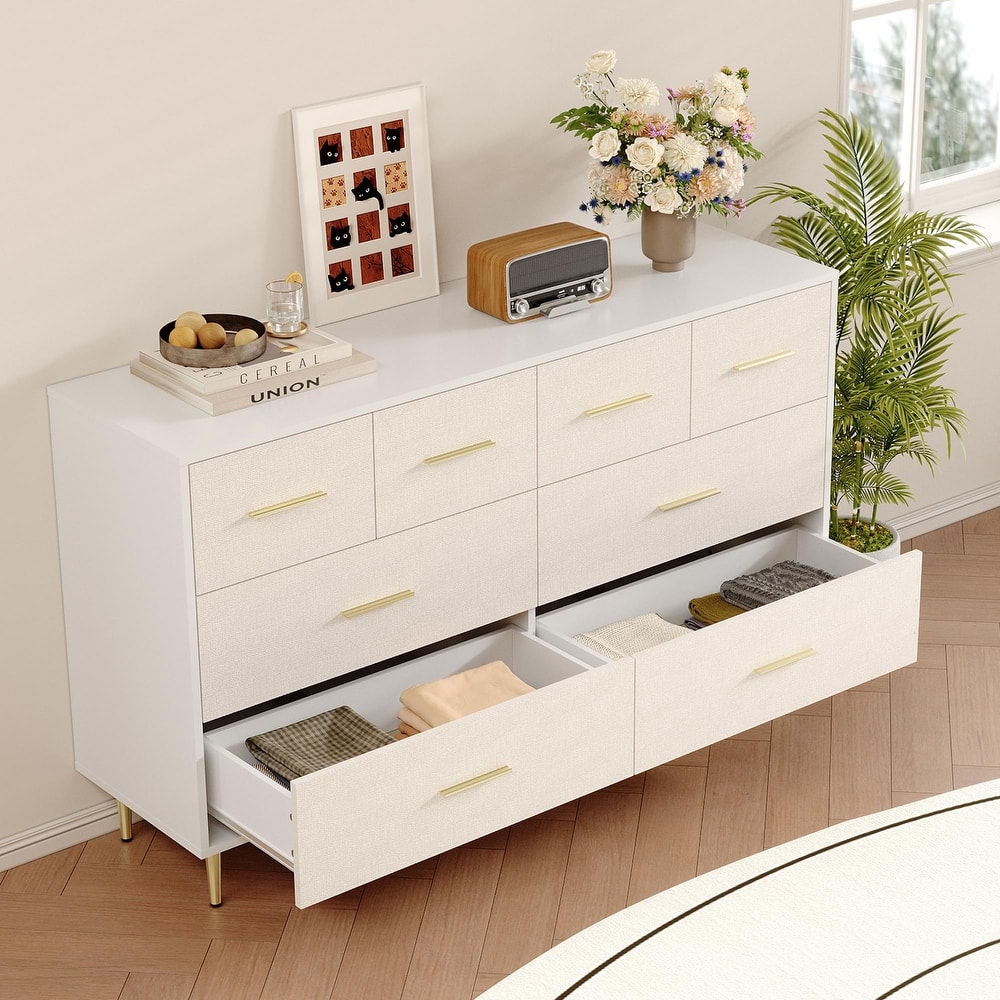 3/5/6/7/8 Drawer Dresser for Bedroom, Modern Wooden Chest of Drawers with Gold Handles