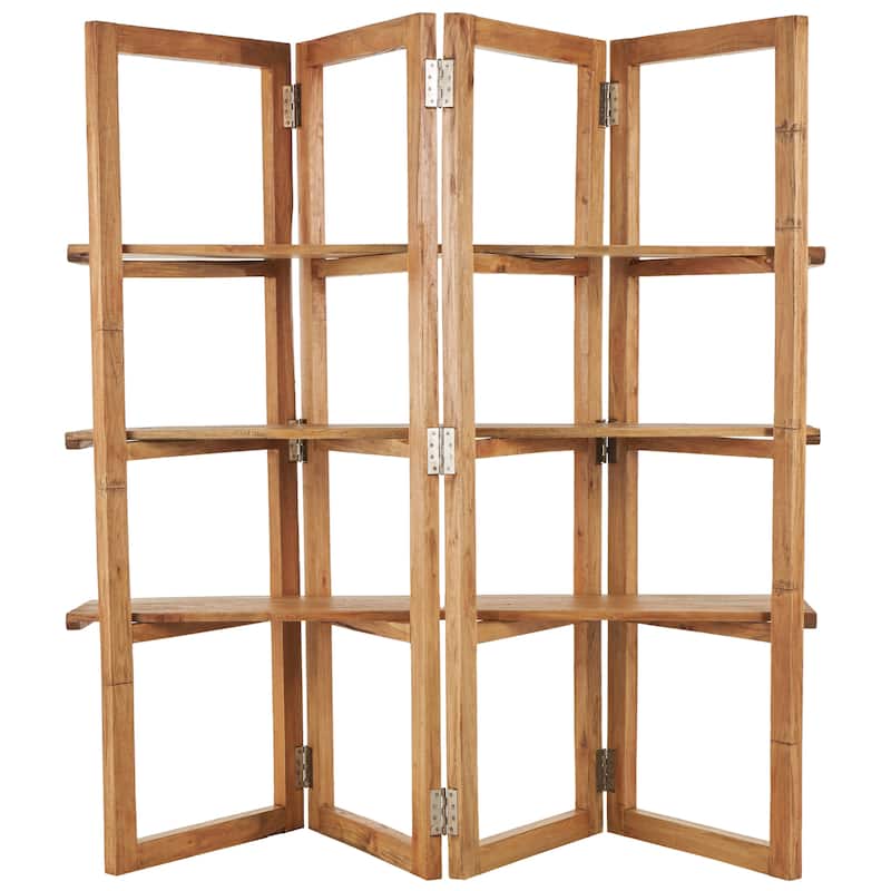 Wood Handmade Folding 3 Shelf Shelving Unit with Silver Metal Hardware - Brown - Roche River Decor - 22"W x 63"L x 71"H