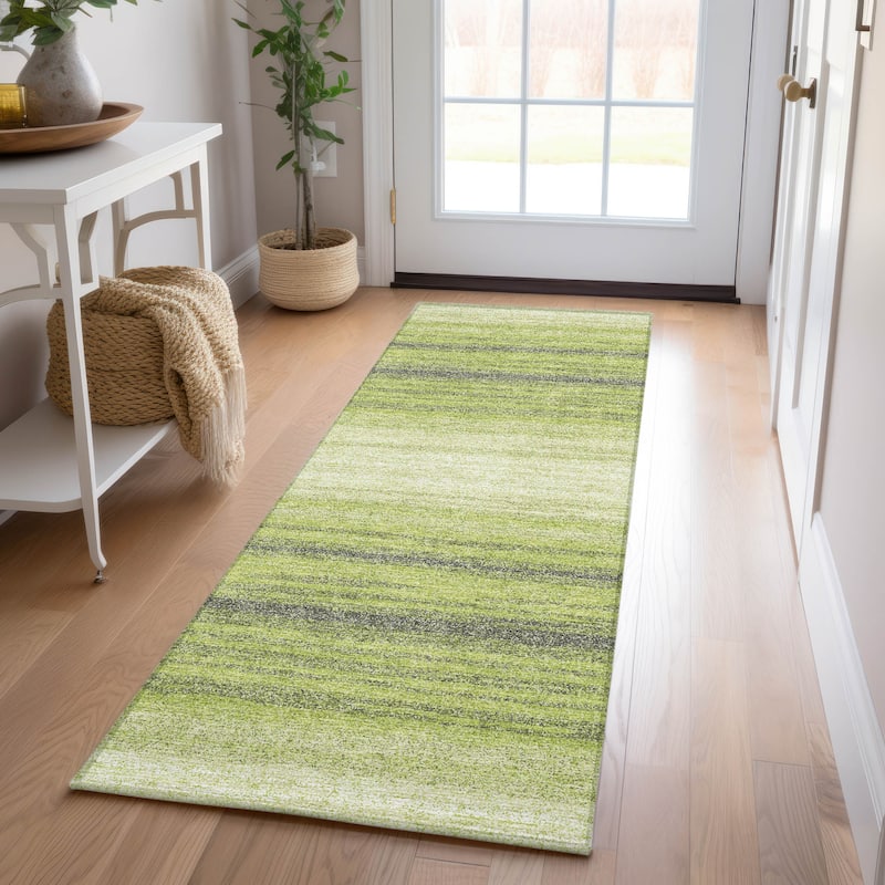 Machine Washable Indoor/ Outdoor Ombre Stripe Chantille Rug - Lime - 2'3" x 7'6"