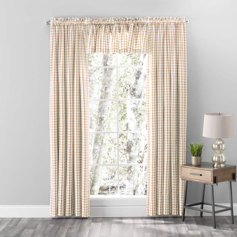 Checkmate Cotton Rod Pocket Tailored Curtain Pair w/Tiebacks or Tailored Valance