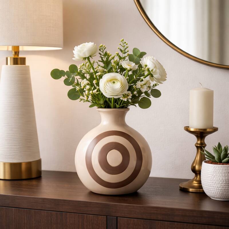 Ceramic Abstract Two-Toned Modern Vase - Ivory, 6"