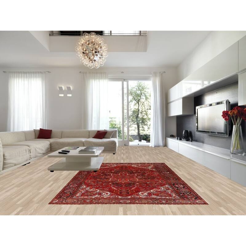 Hand Knotted Oriental 100% Wool Carpet Traditional Floral Red Heriz Area Rug - 11' 8'' X 7' 10''