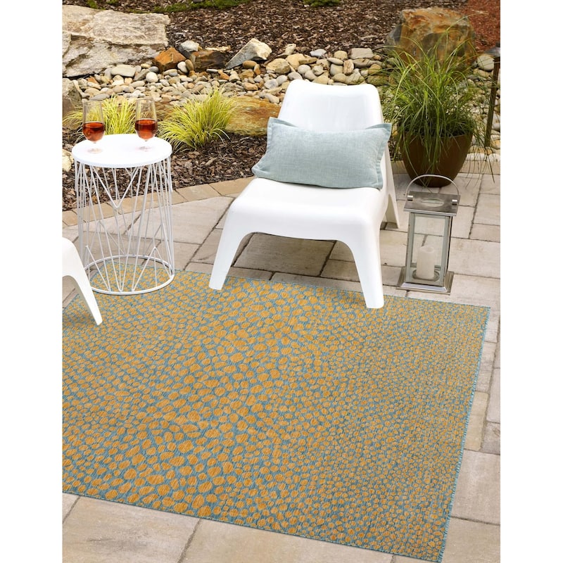 Outdoor Zrand Collection Area Rug - Yellow and Aqua - 13' Square