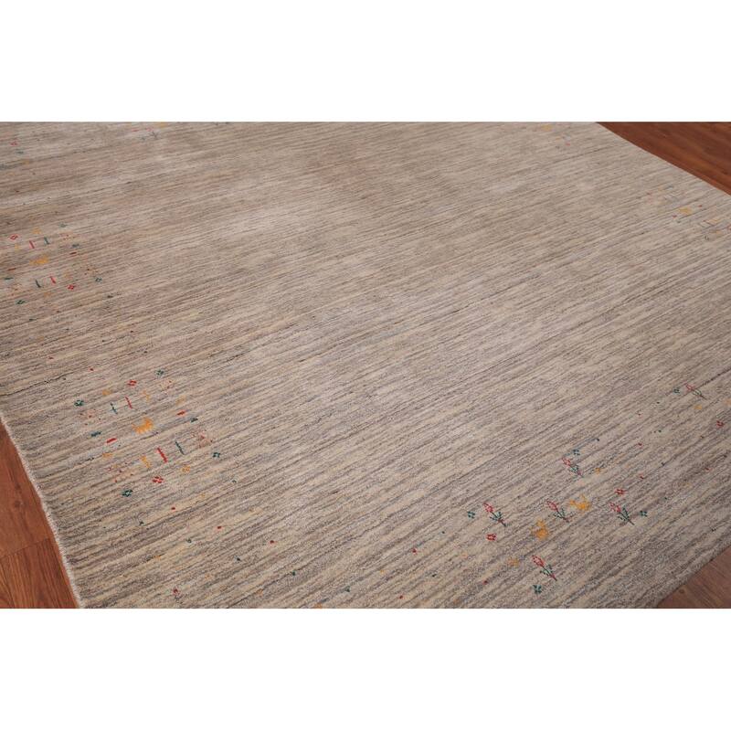 Striped Tribal Gabbeh Square Area Rug Handmade Wool Carpet - 8'0" X 7'11"