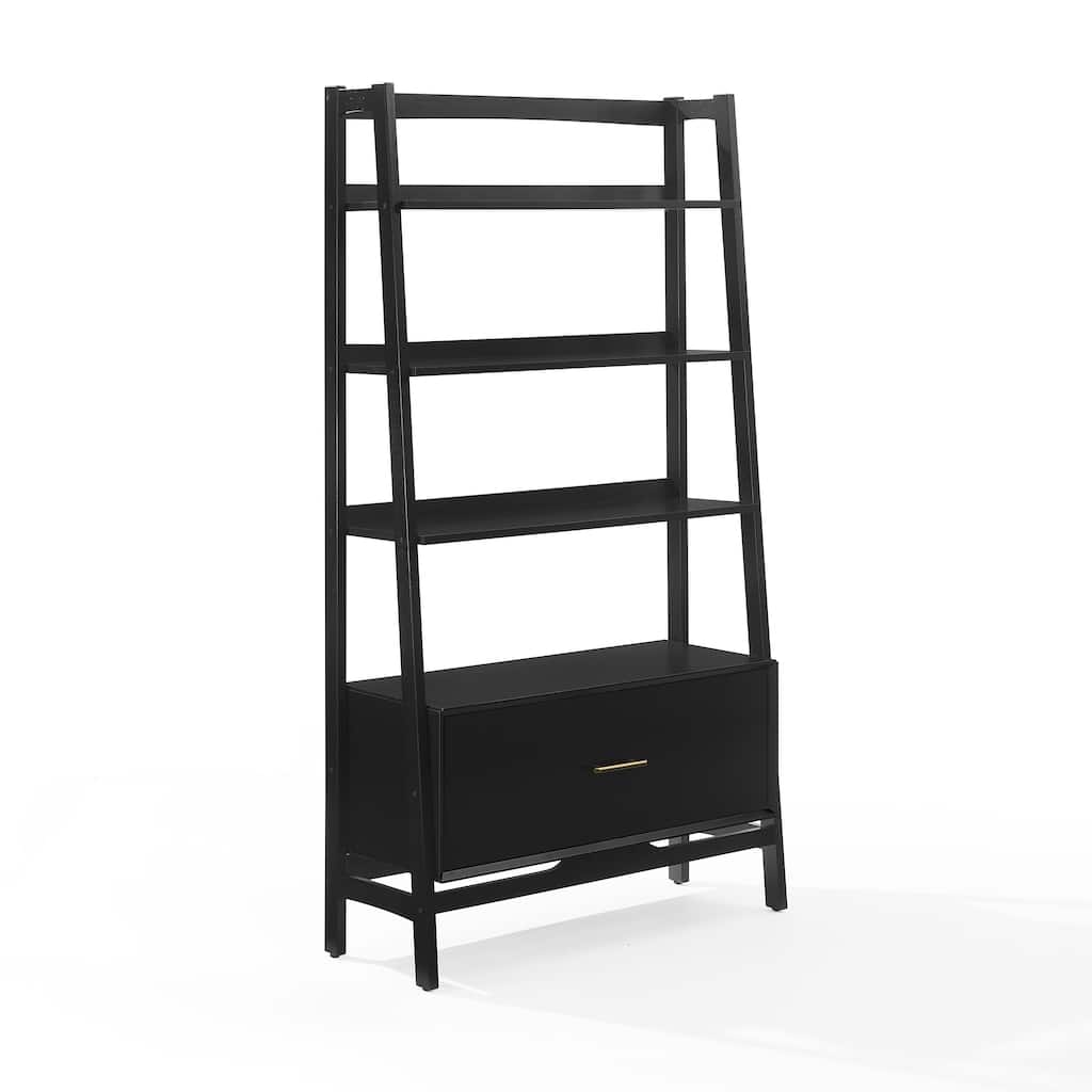 Crosley Landon Large Etagere Bookcase - Matte Black