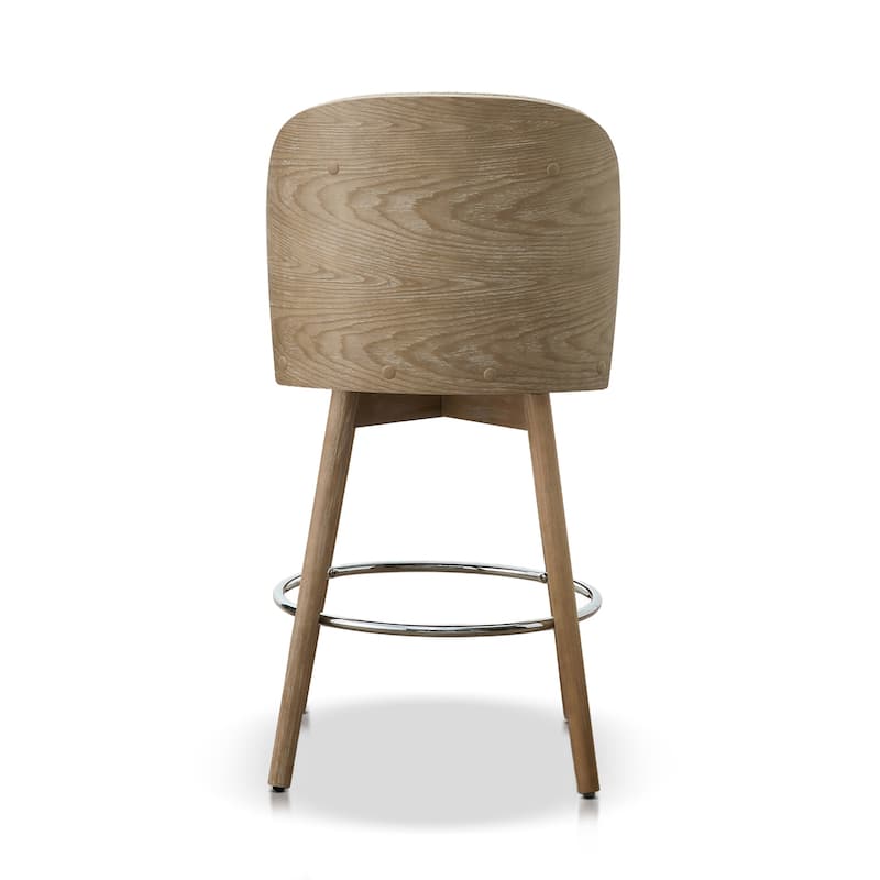 Tomlin Bentwood Upholstered Swivel Counter Stool Set Of 2 Off White Boucle