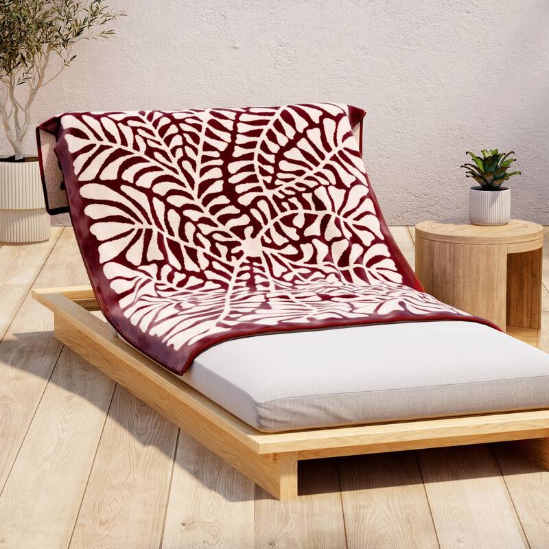 Linery & Co. 100% Cotton Oversized Summer Beach Towels - Single Oversized - 36" x 68" - Dark Terracotta / Light Terracotta Retro Leaves