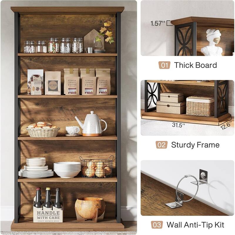 71 Inches Industrial Bookcase with Metal Frame