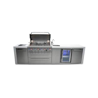 Mont Alpi MAi805-DBEV 44-inch 6-Burner 115000 BTU Deluxe Stainless Steel Outdoor Gas Barbecue Island Grill with Beverage Center