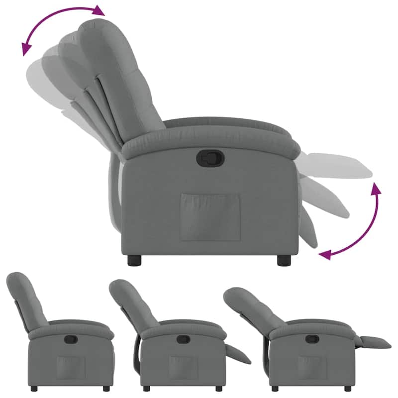vidaXL Recliner Chair Dark Grey 100% Polyester Fabric, Metal, Plywood - 36.6 x 27.6 x 39.8