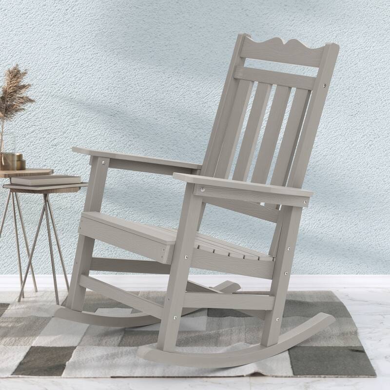 BONOSUKI Patio Adirondack Rocking Chair,Fire Pit Chair Weather Resistant - Light Grey