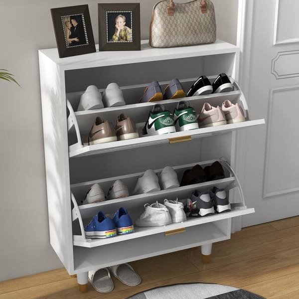 Entrance Shoe Cabinet, 24 in White Rack, Two Layer Flip Living Room ...