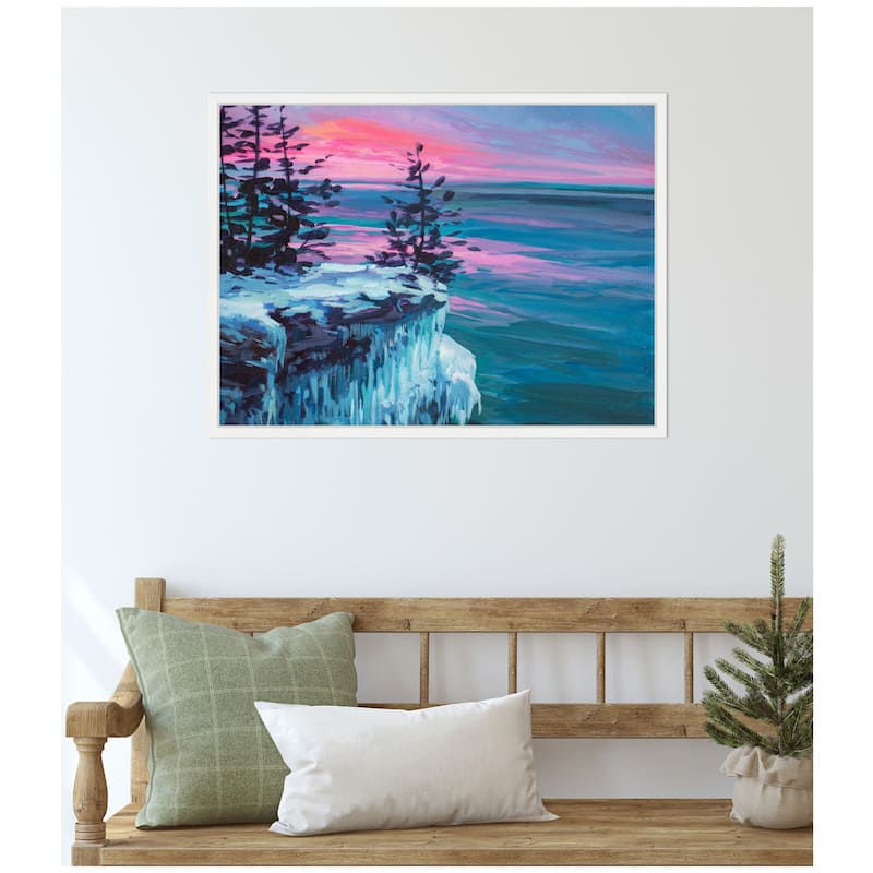 Kate and Laurel Framed Canvas Winter At Cave Point by Rachel Christopoulos