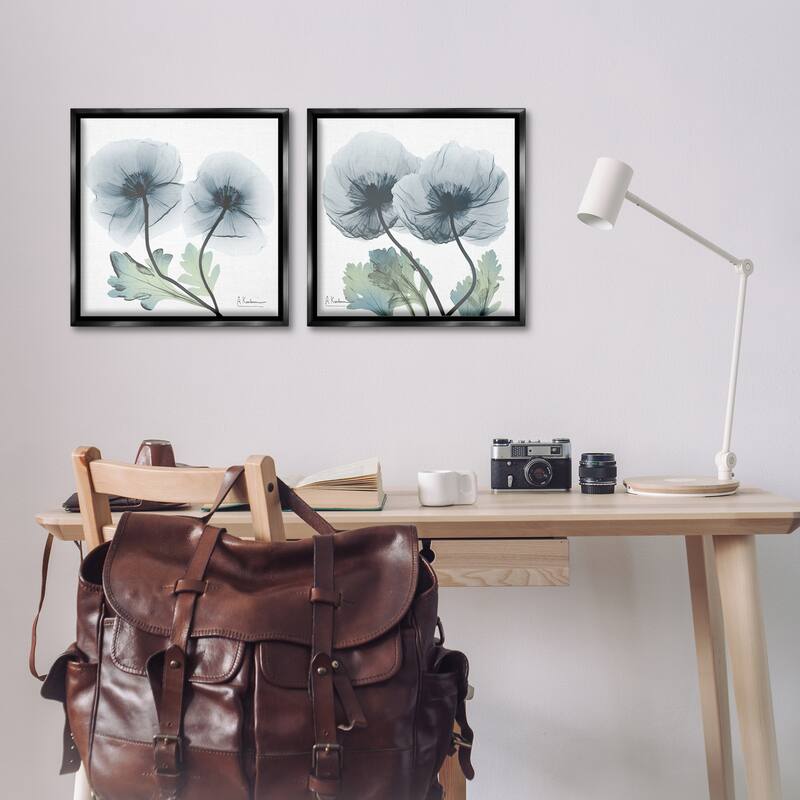 Stupell Luminous Sapphire Florals Framed Floater Canvas Wall Art Design By Albert Koetsier (Set of 2)