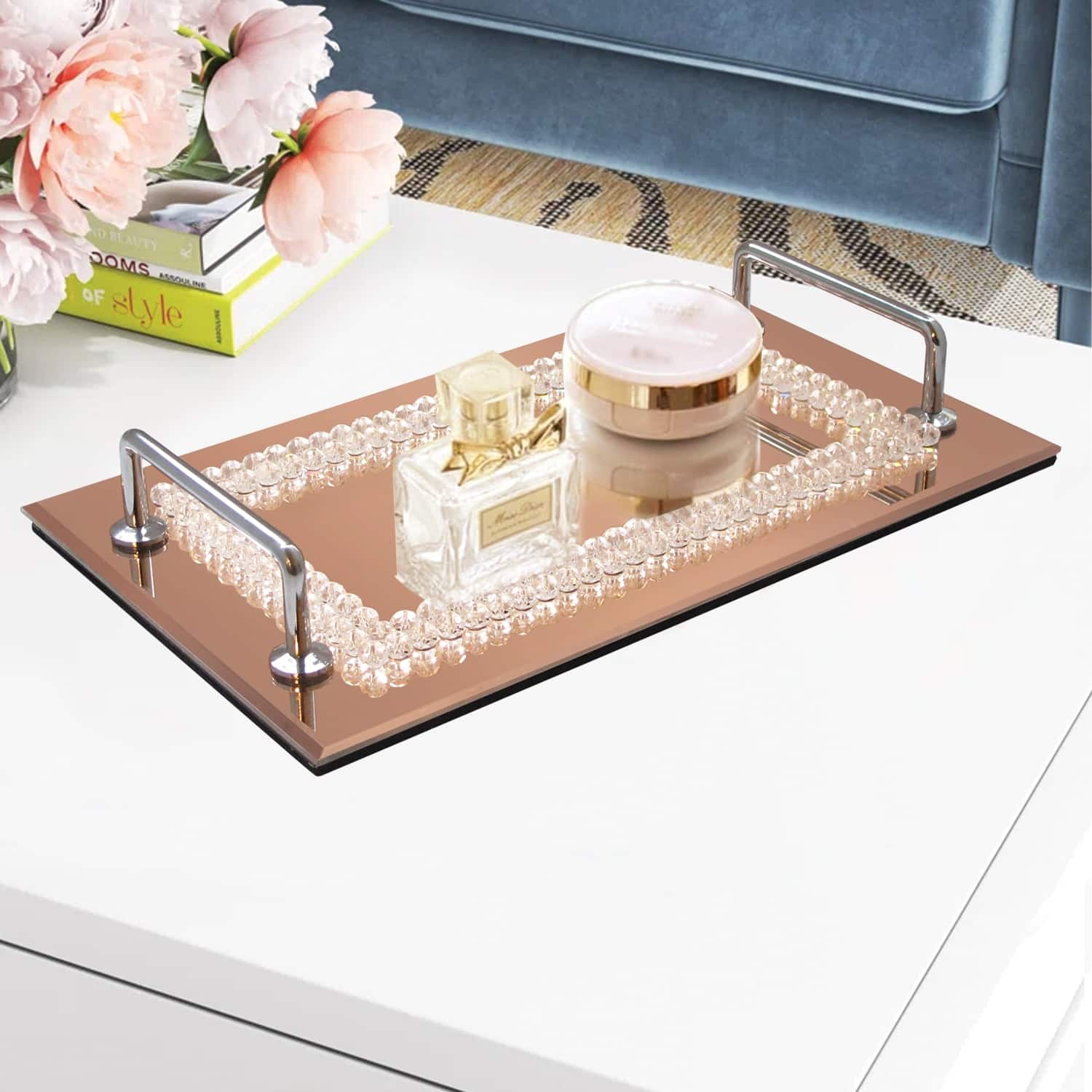 Rose Gold Mirror Tray With Beads Bed Bath & Beyond 28366198