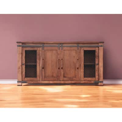 HomeRoots 70" Brown Solid Wood Cabinet Enclosed Storage Distressed TV Stand - 70' X '34.75' X '17.75