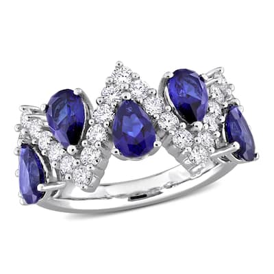 Miadora 3 1/2ct TGW Created Blue Sapphire 7/8ct TW Lab-Grown Diamond Ring Sterling Silver