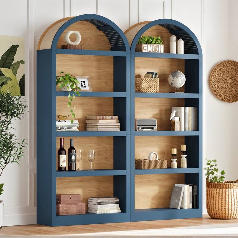 Farmhouse 68.8" Tall Freestanding Bookshelves Set of 2, 5-Tier Display Bookcase Arched Top for Living Room, Bedroom, Home Office