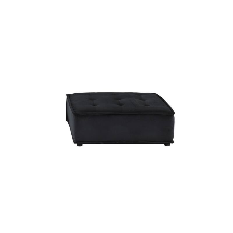 Alaya 120 Inch 3 Piece Modular Sofa, Tufted Soft Black Velvet
