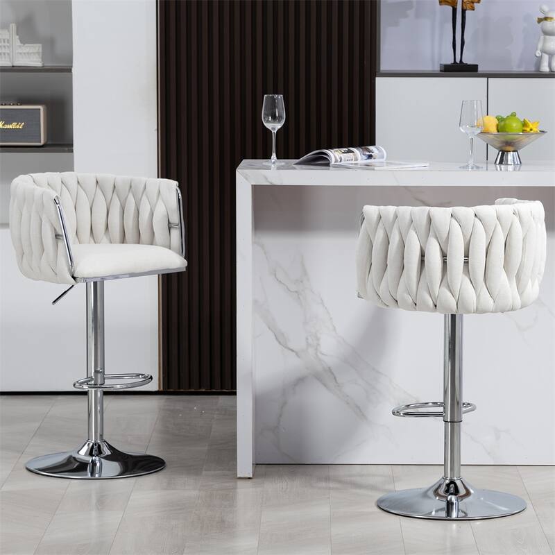 Adjustable Height Fabric Swivel Bar Stools w/ Back & Footrest,Set of 2