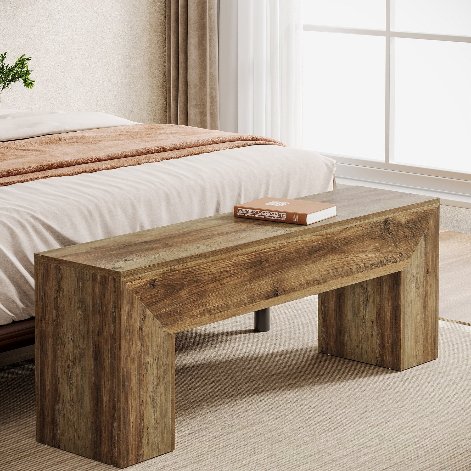 Farmhouse Wooden Bench for Entryway Dining Room