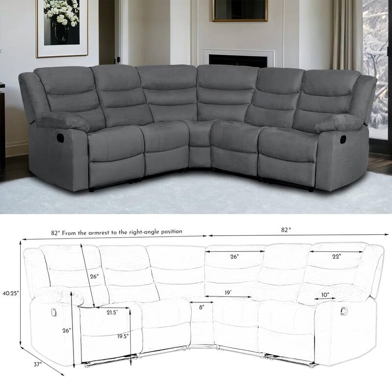 82" Width Polyester/Suede 5-Piece Manual Reclining Sectional Sofa