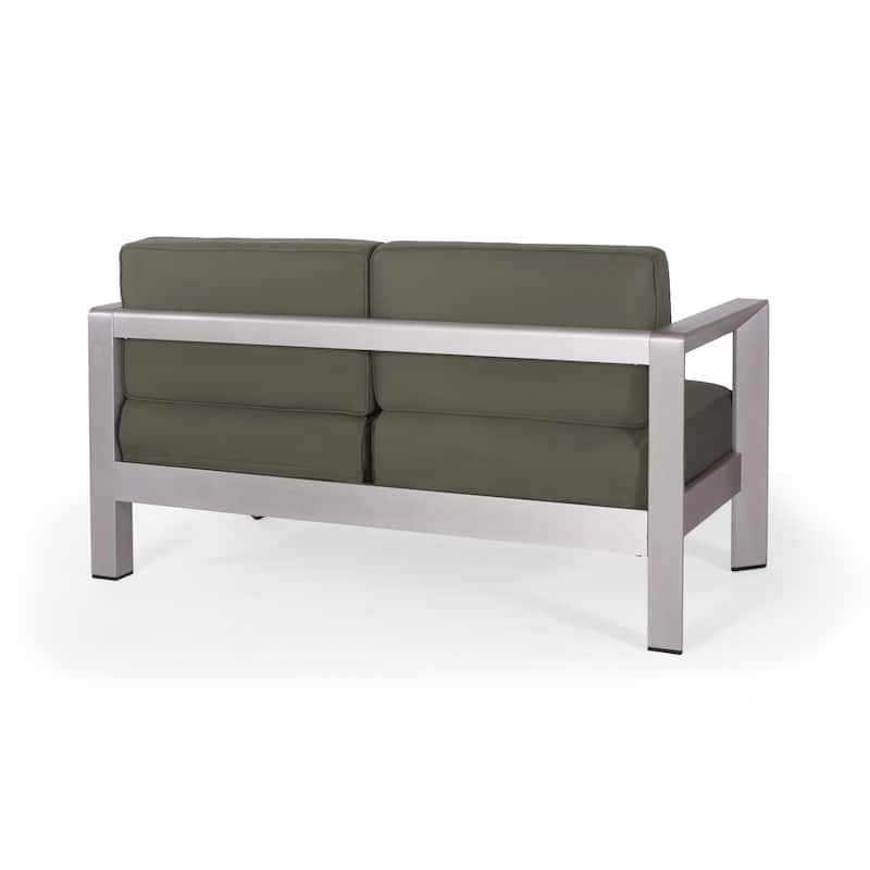 Aviara Outdoor Aluminum Loveseat with Cushions by Christopher Knight Home