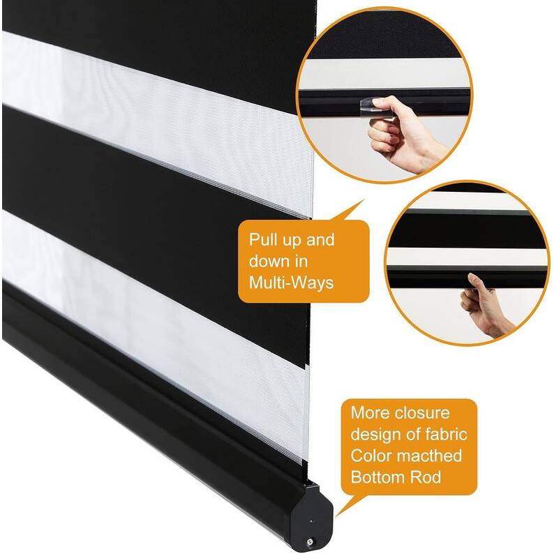 Cordless Zebra Blinds for Windows Free-Stop Roller Windows Shades - 35" W X 64" H