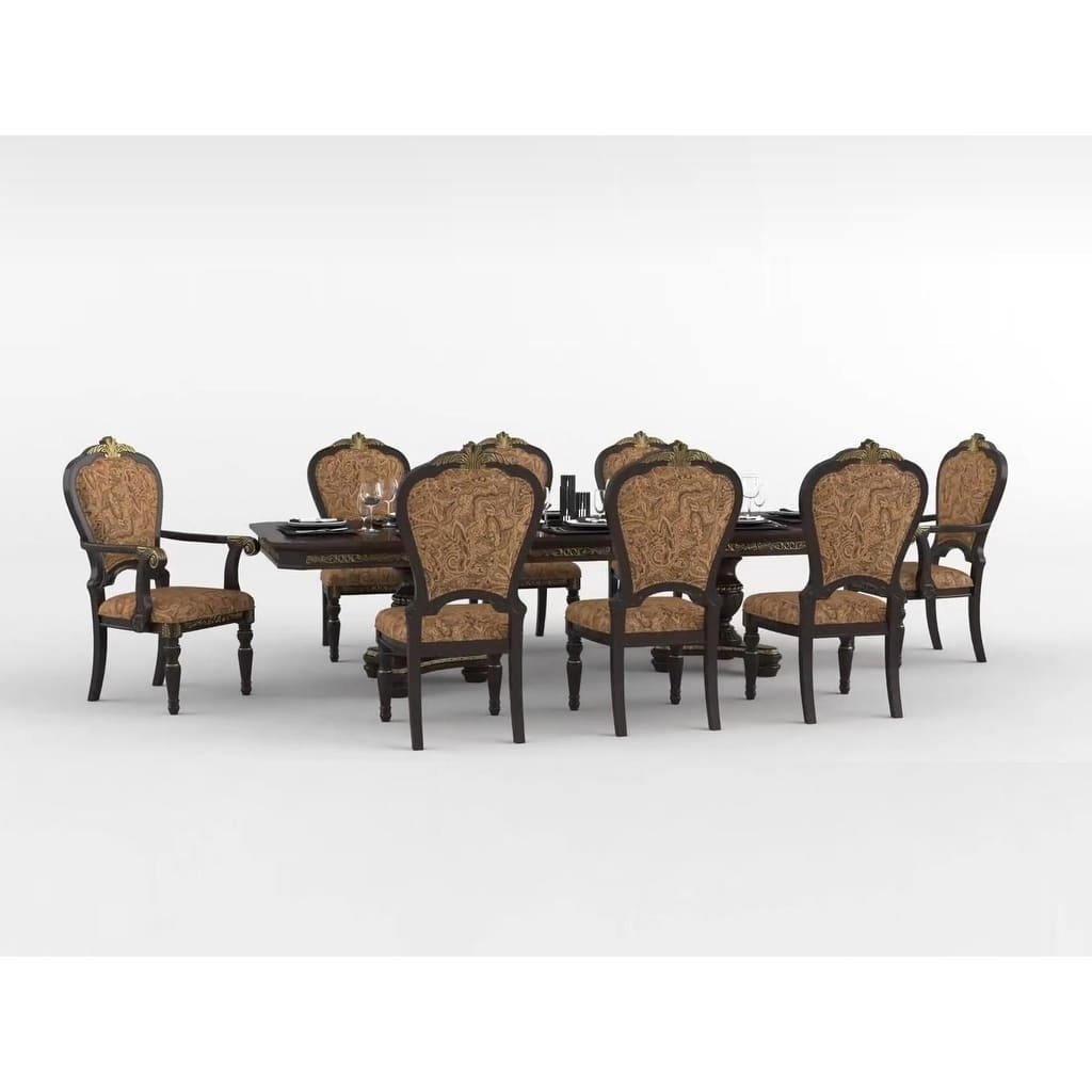 Formal Traditional Dining Set Extendable Table Chairs Cherry Finish with Gold Tipping
