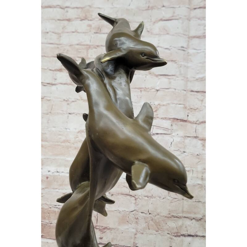 Hand Made Original American Artist Williams Four Imitative Dolphins Swimming Bronze Statue