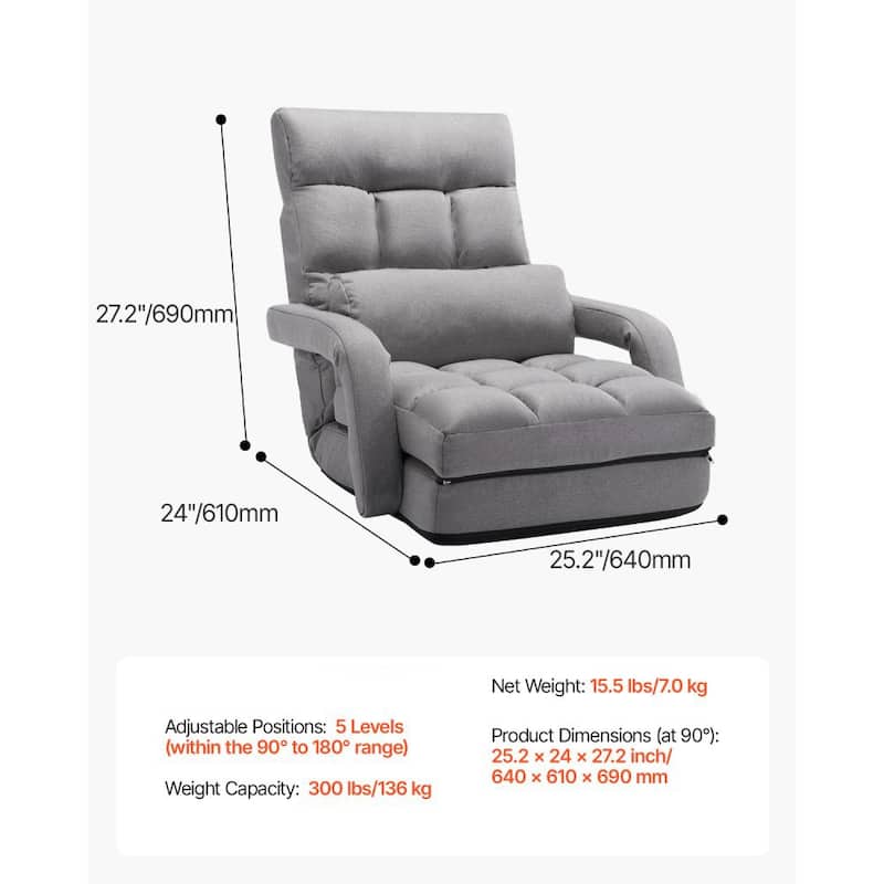 2-in-1 Foldable Floor Chair Bed with 5-Position Adjustable Backrest - 25.2" x 24" x 27.2"