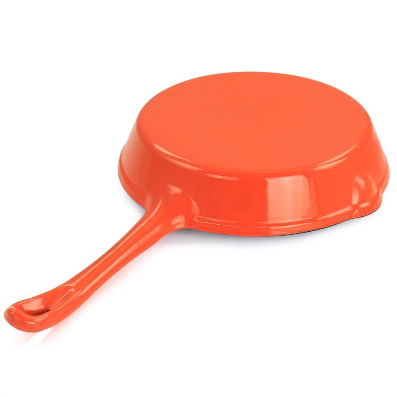 MegaChef Enameled Round 8 Inch PreSeasoned Cast Iron Frying Pan in Orange - 8 Inch