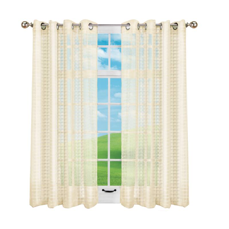 Montauk Woven Check Sheer Grommet Top Curtain Panel