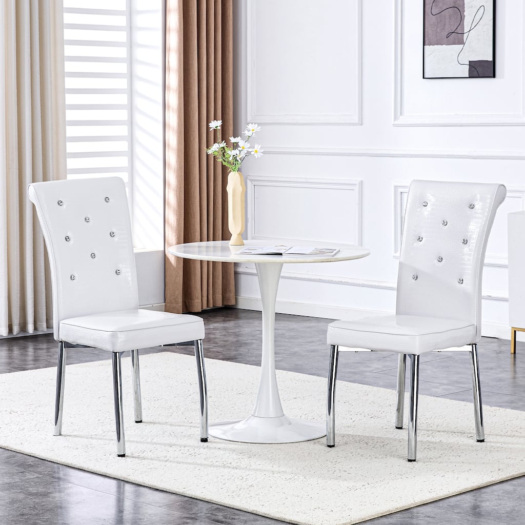 Set of 2 Retro alligator skin Upholstered dining chairs,with Crystal buckle design and Faux Leather design, metal legs
