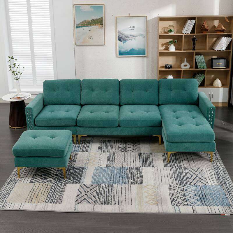 L-Shape Convertible Sectional Sofa Couch with Movable Ottoman