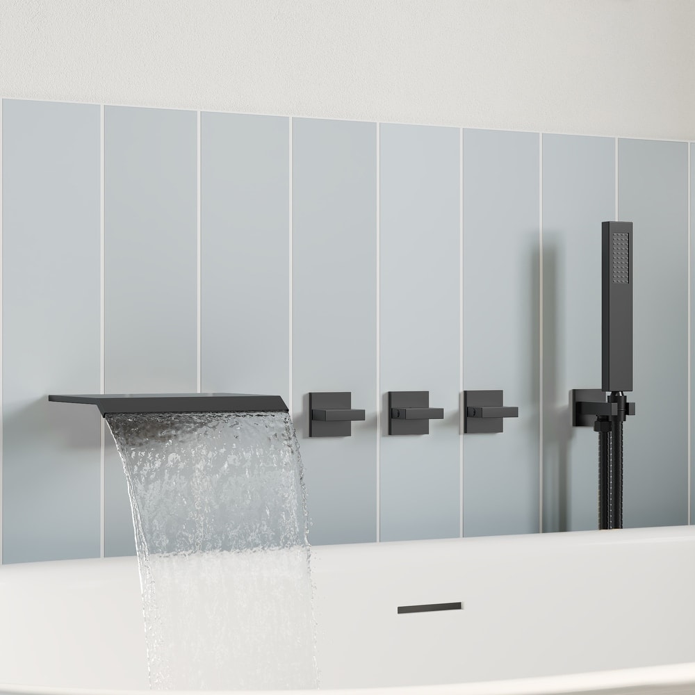 GRANDJOY Wall Mounted 3-Handle Tub Shower Faucet with Handheld Shower and Waterfall Tub Spout