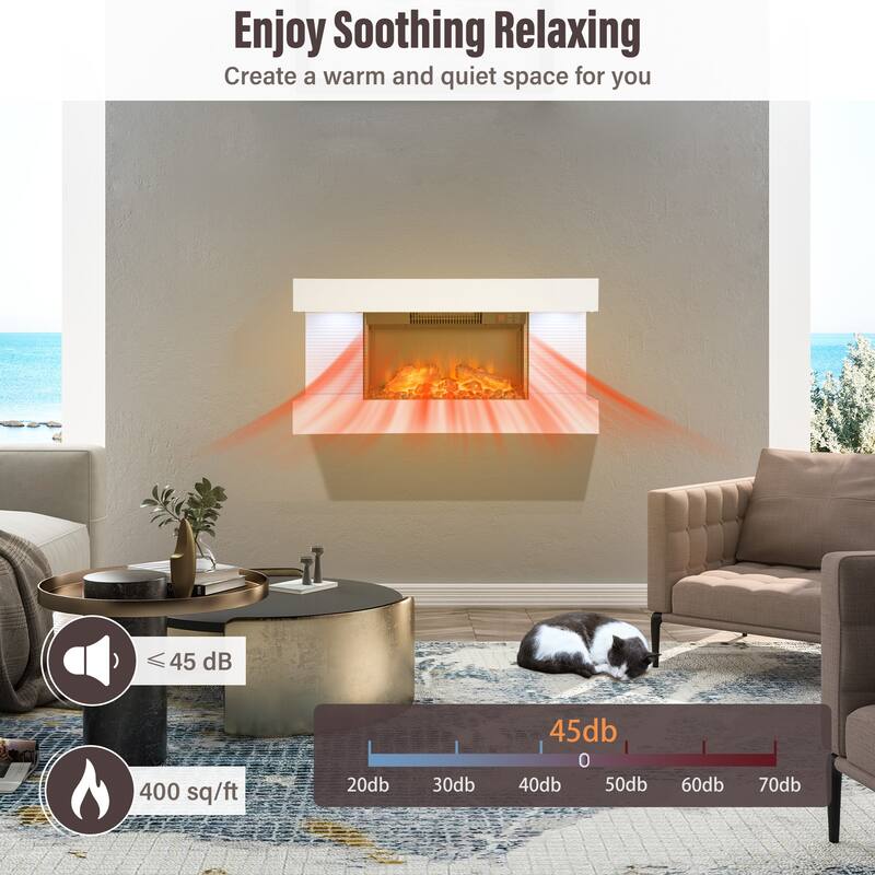 Wall Mounted LED 3-Side Electric Fireplace with Mantel