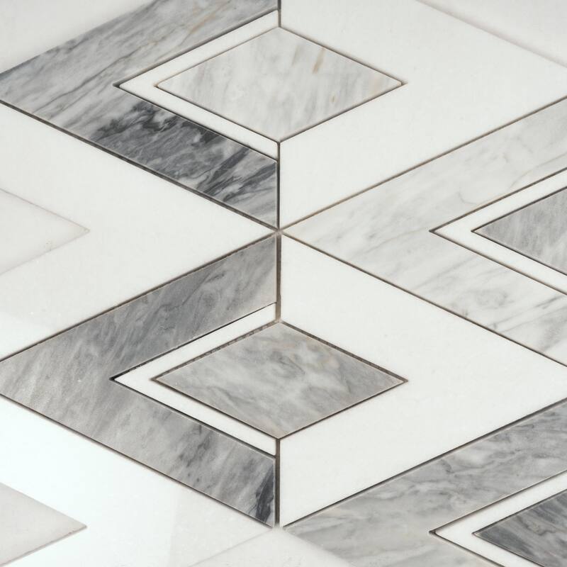 Toscana 12x12 in. Polished Calacatta Bluette, White Geometric Diamond Mosaic Wall and Floor Tile (4.65 sq ft/case, 5-Pack)