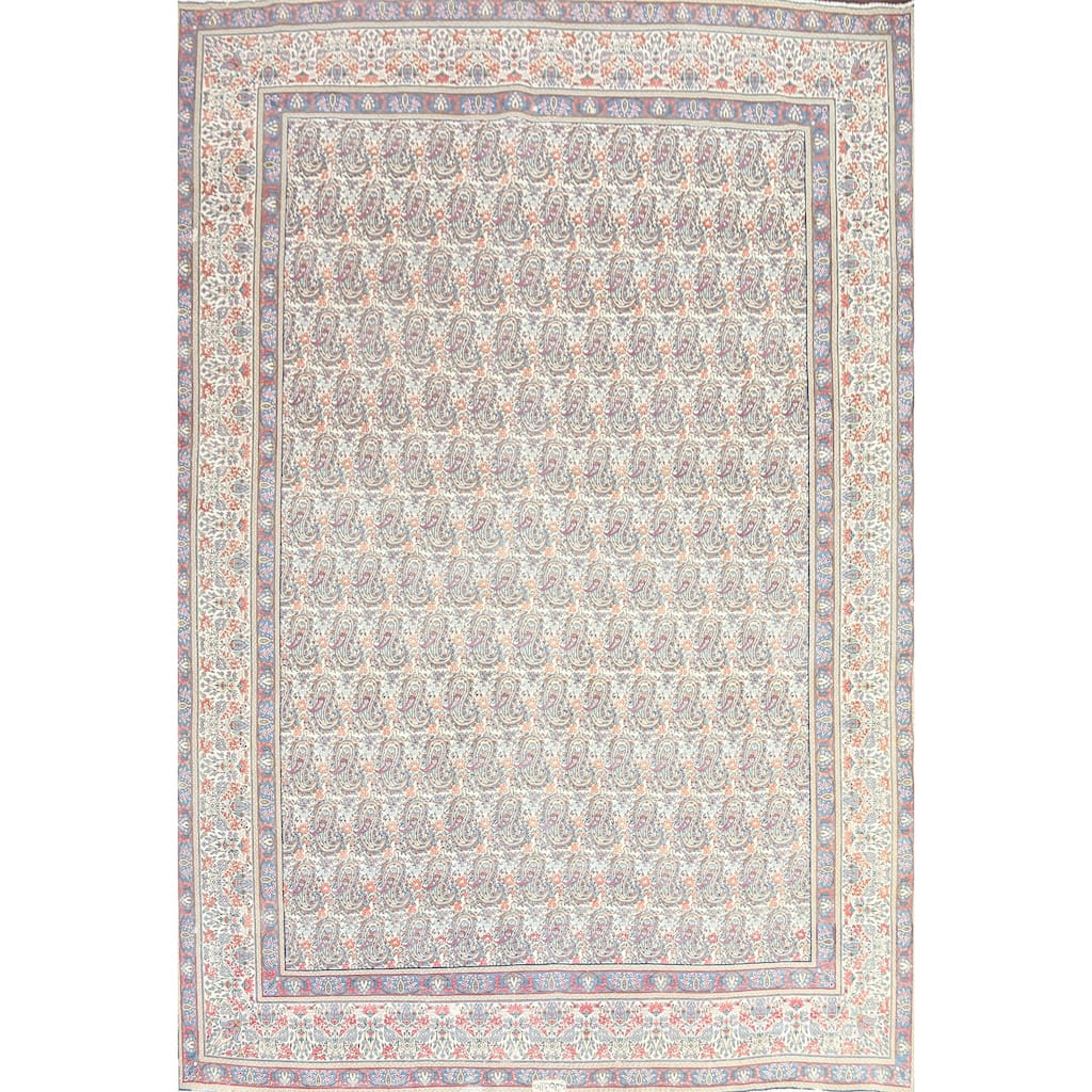 Muted Distressed Paisley Kerman Persian Area Rug Handmade Wool Carpet - 9'8" x 12'6"